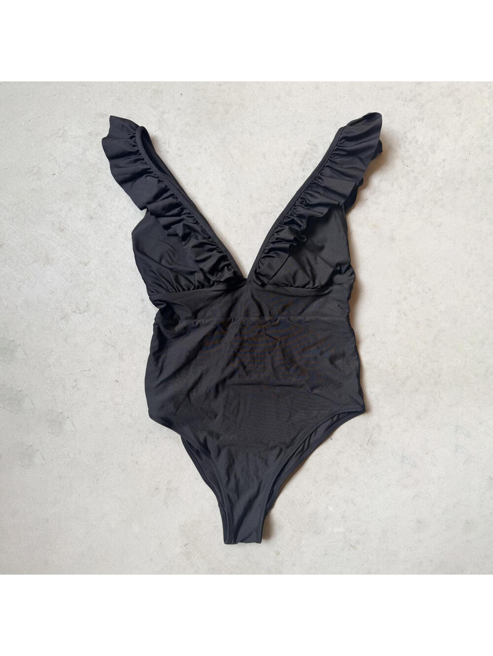 Black One-Piece H&M Ruffled Swimsuit Size Medium